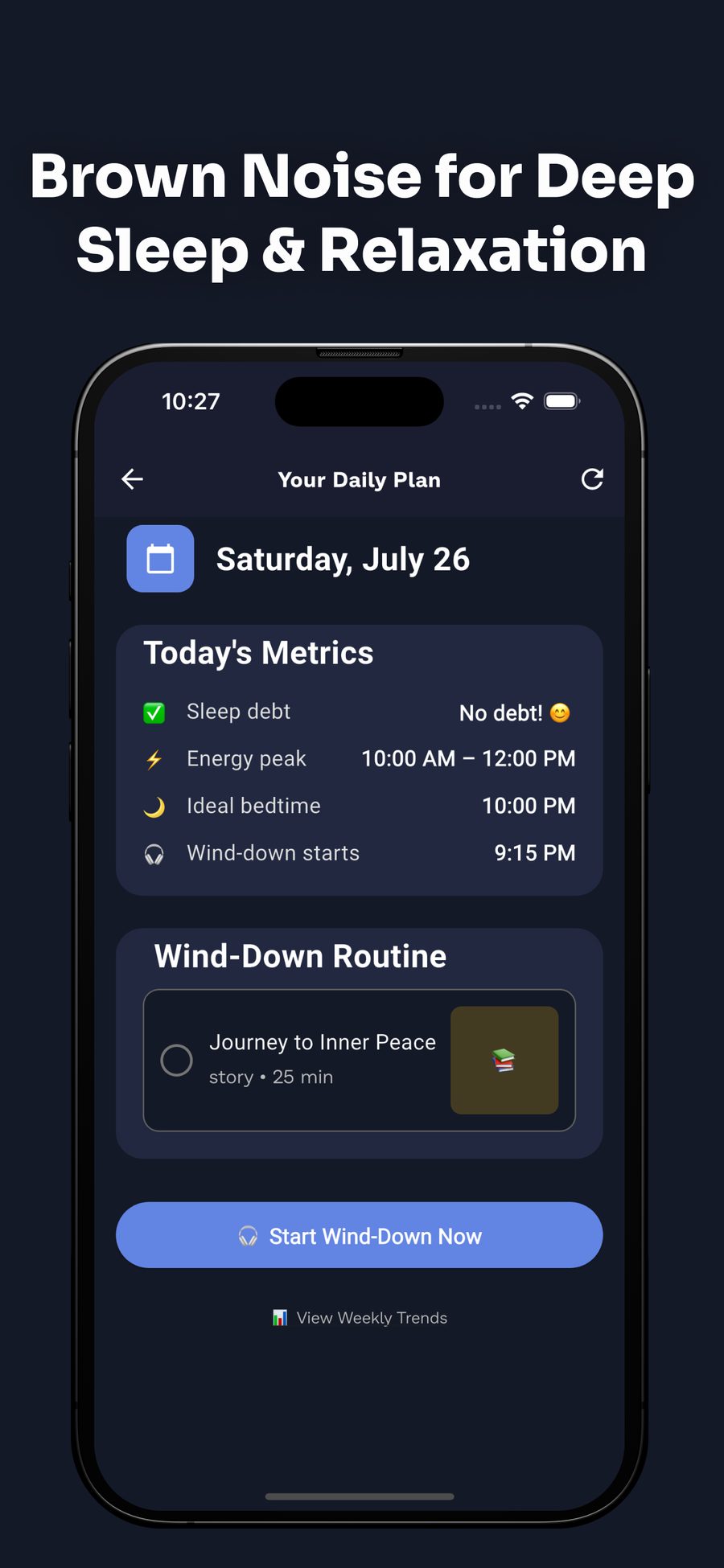 Harmony's daily plan screen with today's sleep metrics and a wind-down routine